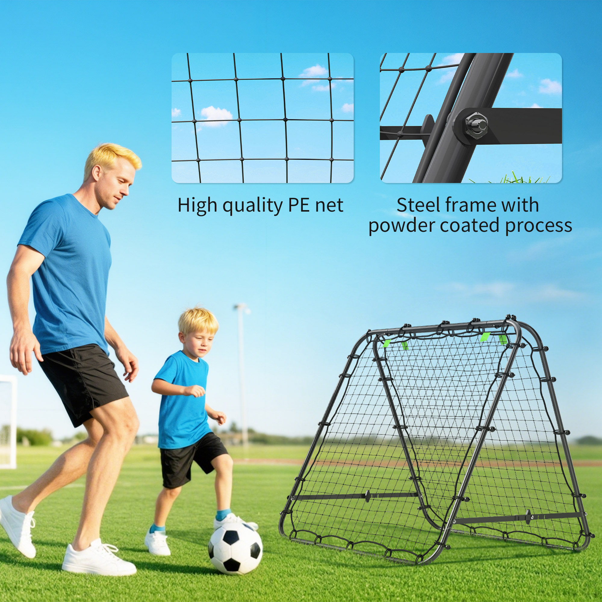 Double Sided Football Rebound Net, Five Adjustable Angle Door, Black — image 7
