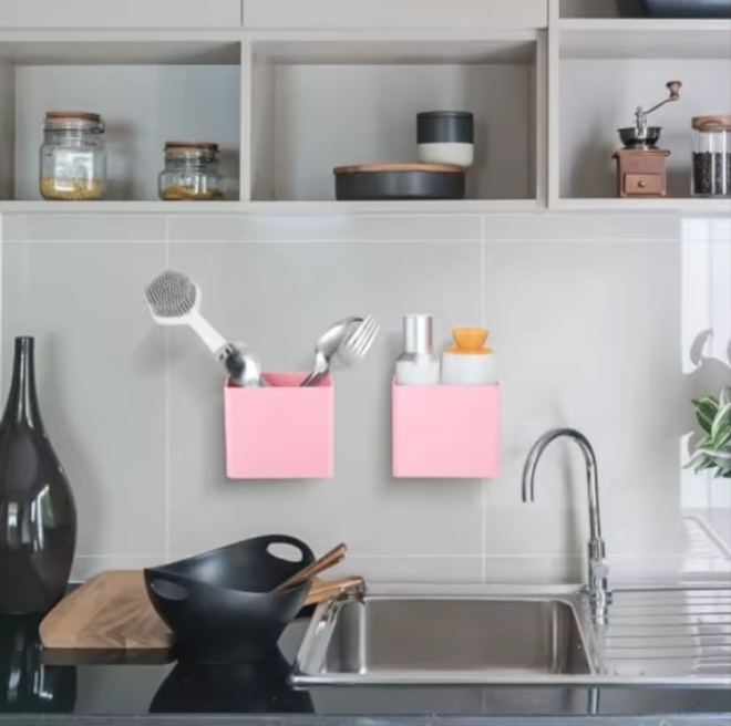 Punch-Free Wall Mounted Bathroom Organizer  Drainable Storage Box thumbnail 4