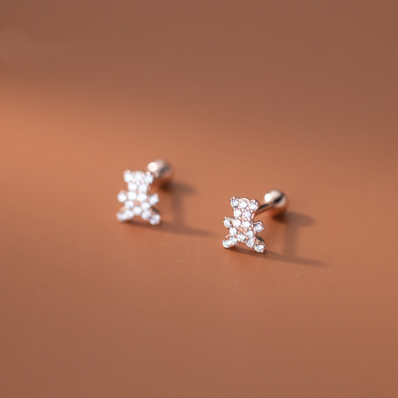 Korean Version Of Simple Full Diamond Bear Light Bead Earrings