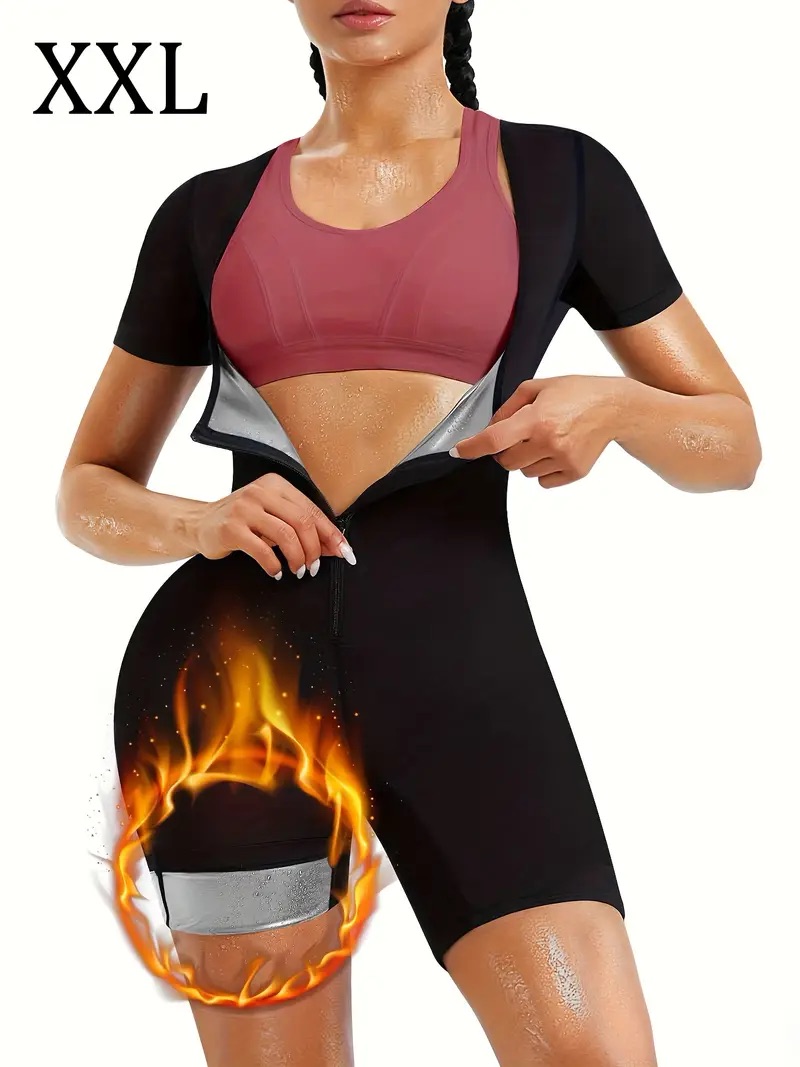 Sauna Suit Romper For Women Slimming Waist Trainer Vest 3 In 1 Sliming Full Body Shaper Gym Workout Top With Short Sleeve 9