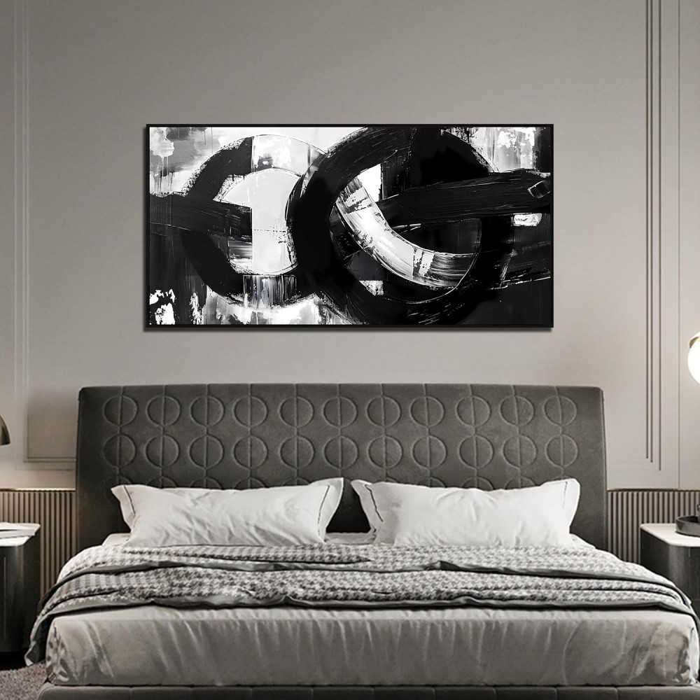 Handmade Oil Painting Canvas Wall Art Decoration Modern Black And White Abstract For Home Living Room Decor Rolled Frameless Unstretched Painting