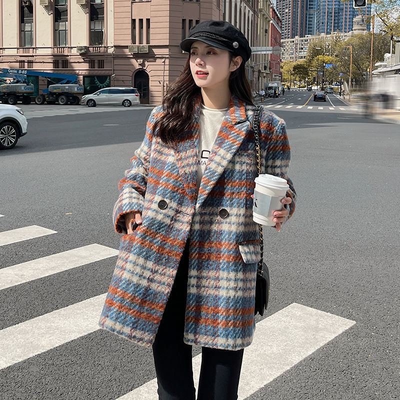 Women's New High end Woolen Coat Thickened Plaid Red Grid Cotton Thickening - Shop at LoveMi