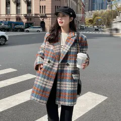 Women's New High-end Woolen Coat Thickened Plaid - Red Grid Cotton Thickening - View 1