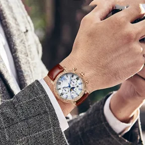 Watch face highlighting the lunar phase and dial details