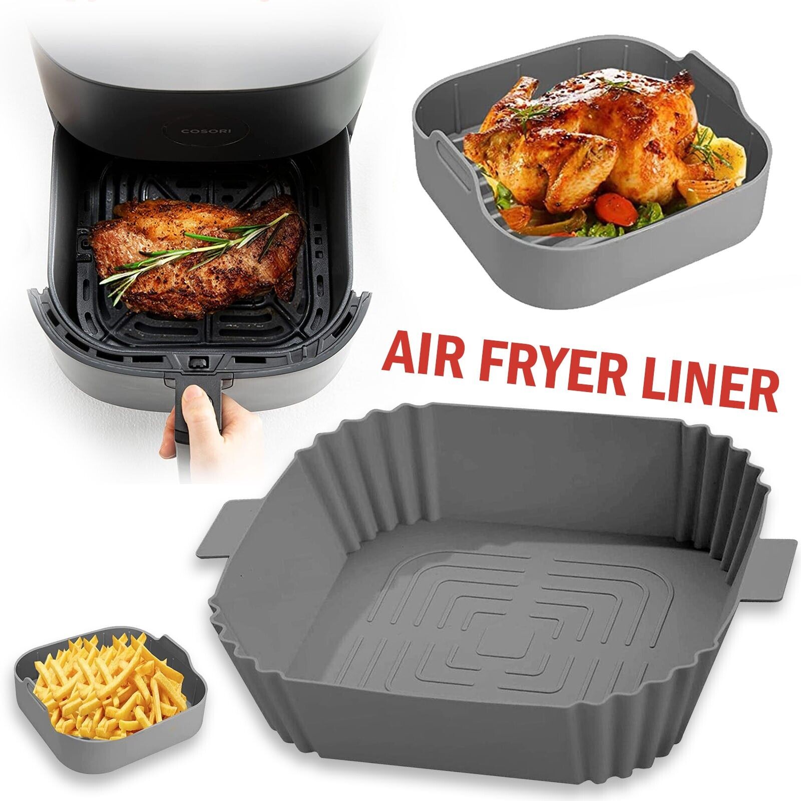 Silicone Air Fryer Tray Basket Liners Pot, Air Fryer Silicone Pot Basket Liners Non-Stick Safe Oven Baking Tray Accessories, Air Fryer Silicone Basket Liners Square, Reusable Air Fryer Silicone Pots for Food Safe Air Fryers Oven Accessories, Air Fryer Sil