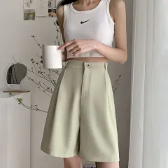Women's High-waist Casual Wide-leg Five-point Pants - Wormwood Green - View 1