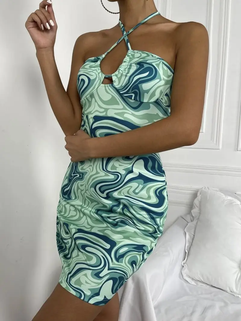 Autumn Winter Women's Necktie Printing Dress