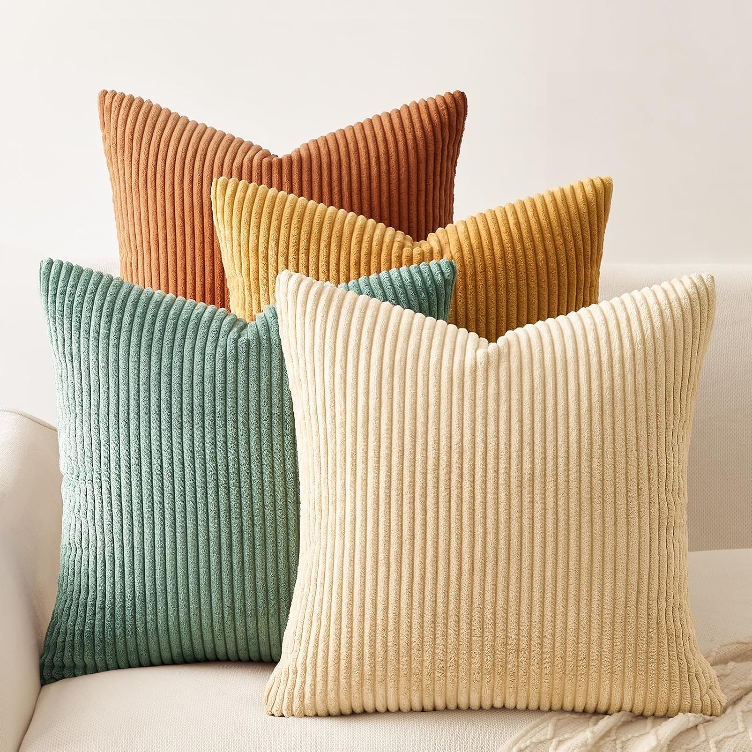 Decorative Throw Pillow Covers 4 PCS, 18x18 Inch Soft Velvet Double Sided Cushion Cases, Orange Teal Boho Fall Home Decor
