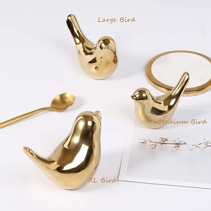 2-Piece Small Bird Statues Home Decor, Modern Gold Decorative Figurines In Large And Medium Sizes product image
