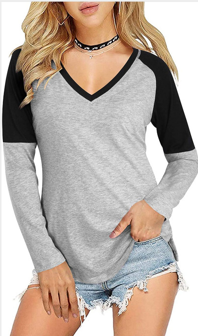 Title 6, Colorblock Long-sleeved Slim T-shirt Bottoming ...