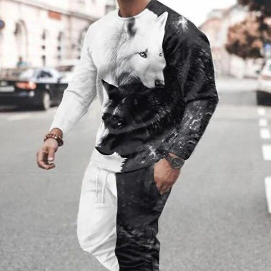 3d Digital Printing Crew Neck Sweater Sports Trousers Suit