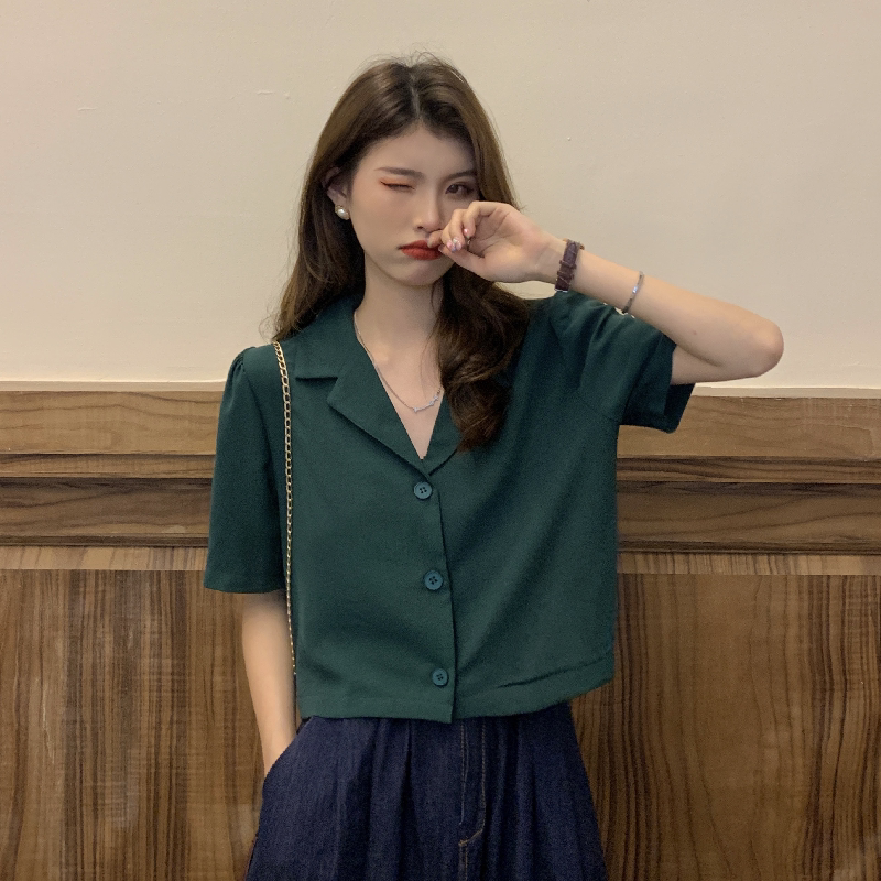 Design Sense, Retro Hong Kong-flavored Salt Style Suit Collar Short-sleeved Shirt