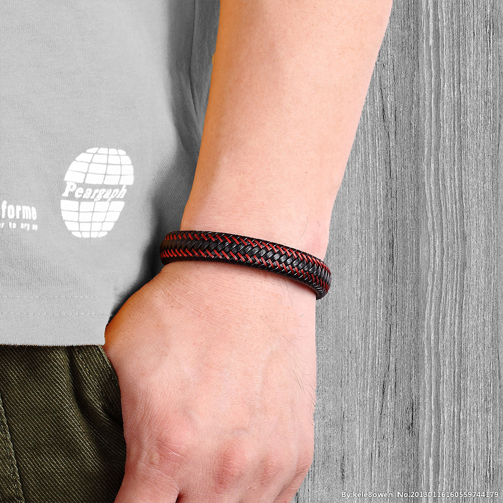 Title 1, Lederband-Armband, Edelstahl, gewebter Herren-R...