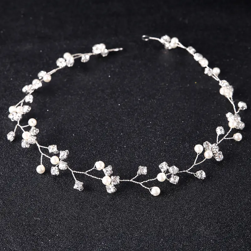 Bride Hair Accessories Pearl Rhinestone Headband White Gauze Dress Bridal Jewelry Children's Hair Accessories