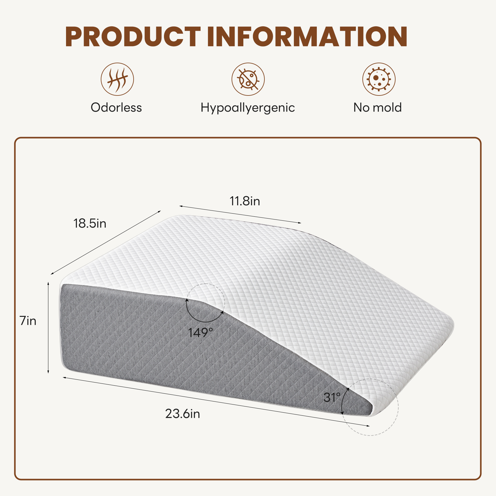 Wedge Pillow, Body Pillow , White& Grey image 5