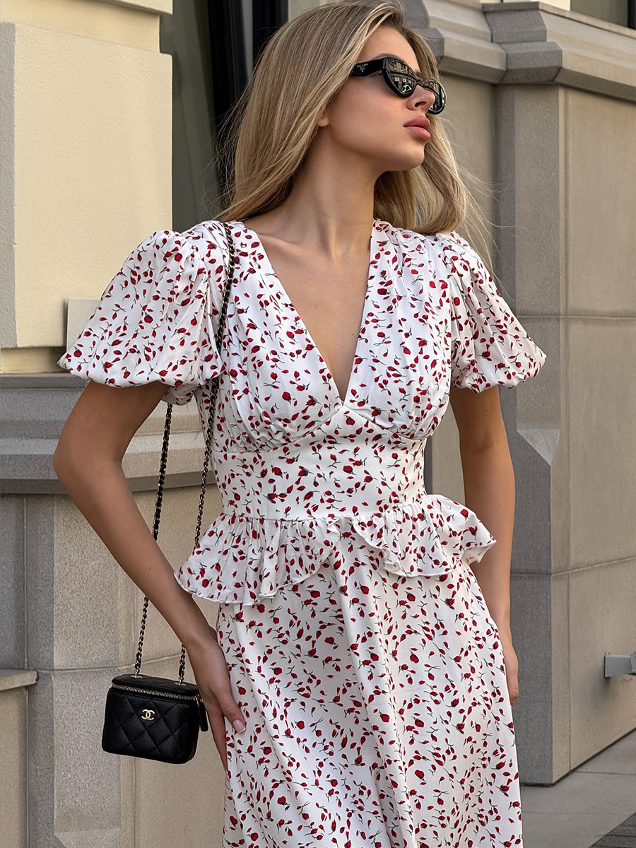 Printed Waist-cinching Puff Sleeve Dress - Image 15