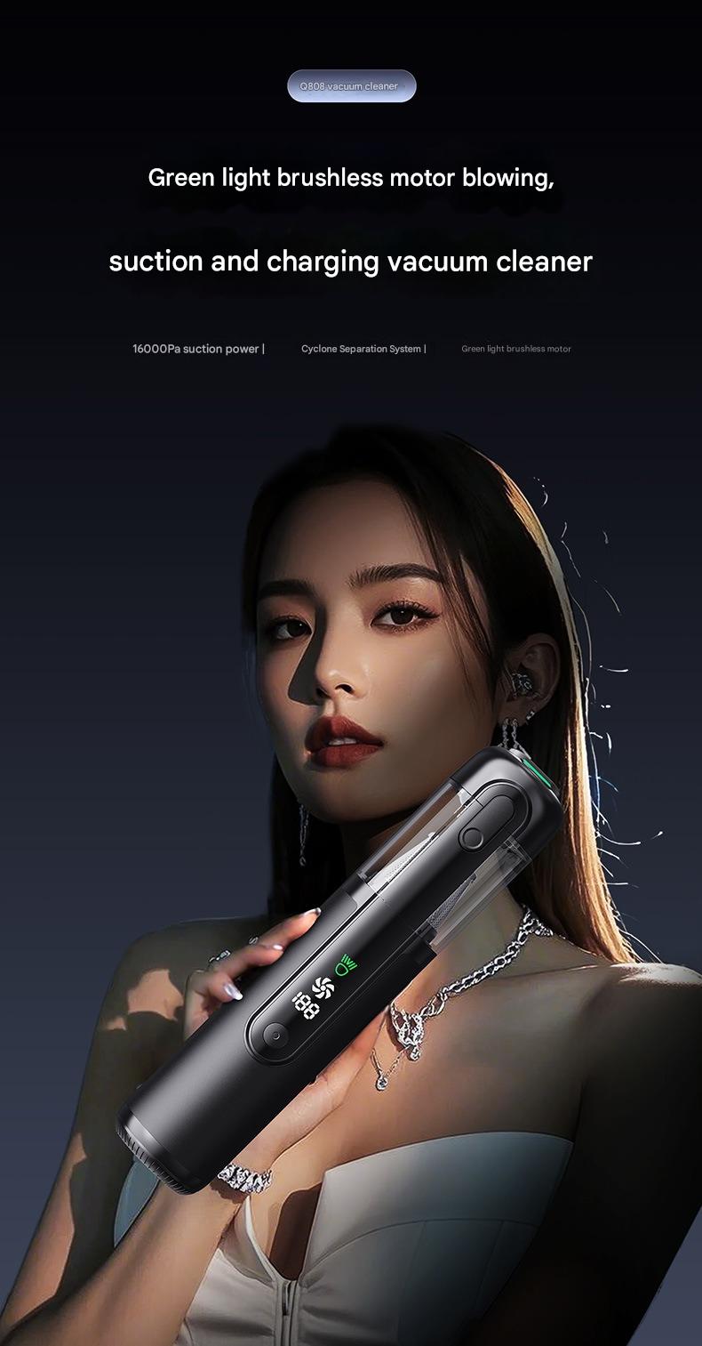 Green Light Dust-Detecting Handheld Car Vacuum Cleaner Wireless High-Suction Compact Portable Car Vacuum Cleaner For Vehicles