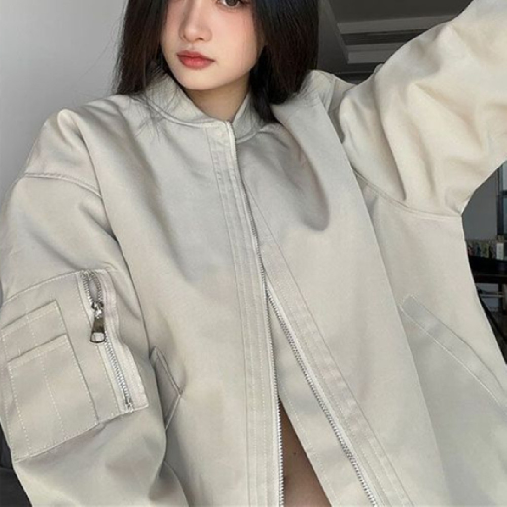 Solid Color Baseball Uniform Lovers Wild Baggy Coat