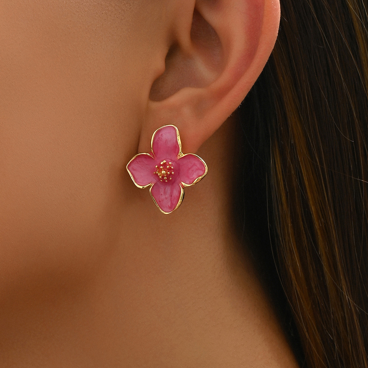 Ins Japanese KoreanPure Sweet Women Earrings, Luxury Floral Oil Drip Design Stud Earrings, Niche Daily Fashion Ear Jewelry For Ladies