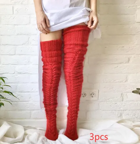 Knitted socks over the knee lengthened stockings Red - Shop at LoveMi