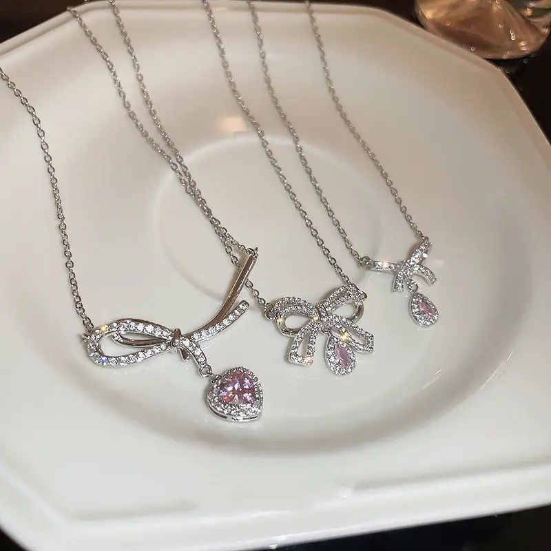 Love Zircon Bowknot Water Necklace