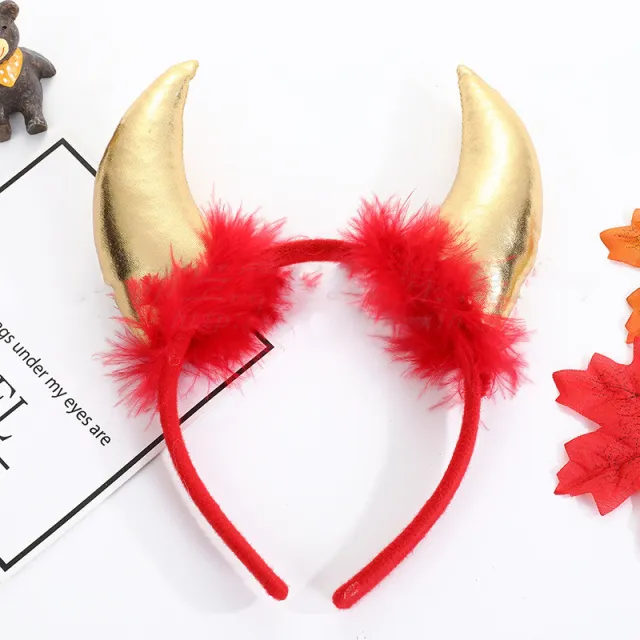 Halloween Decoration Props Demon Horn Headband Atmosphere Performance Light Gold - Shop at LoveMi