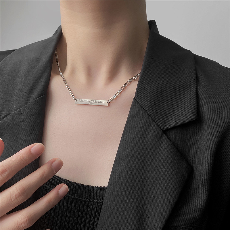 Hip Hop Letter Square Brand Titanium Steel Necklace Female Cold Wind