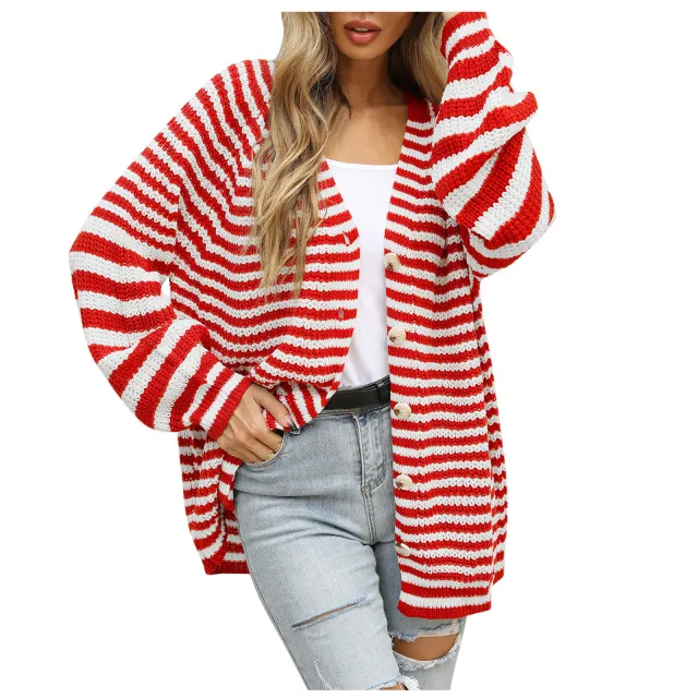 Women's Knitting Cardigan Button Loose Sweater Red - Shop at LoveMi