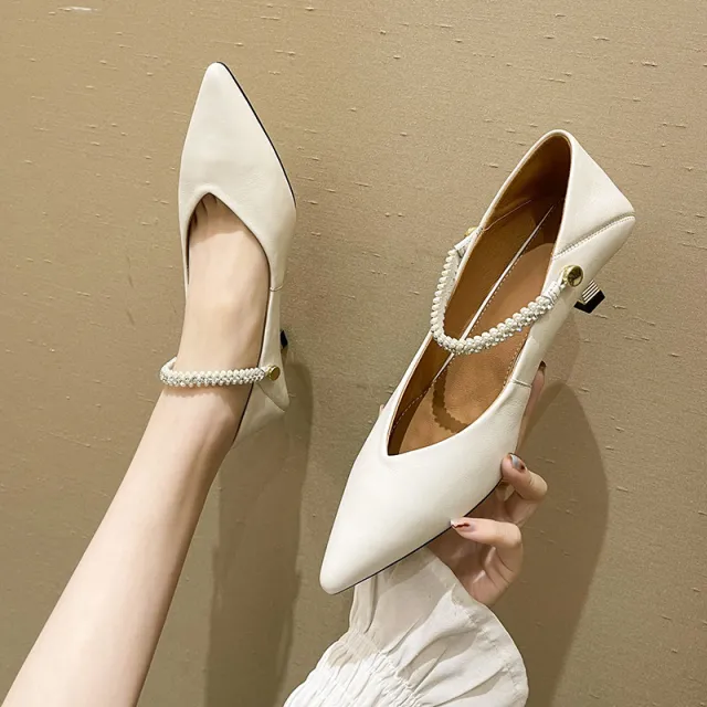 Women's First Layer Cowhide High Heels Beige - Shop at LoveMi