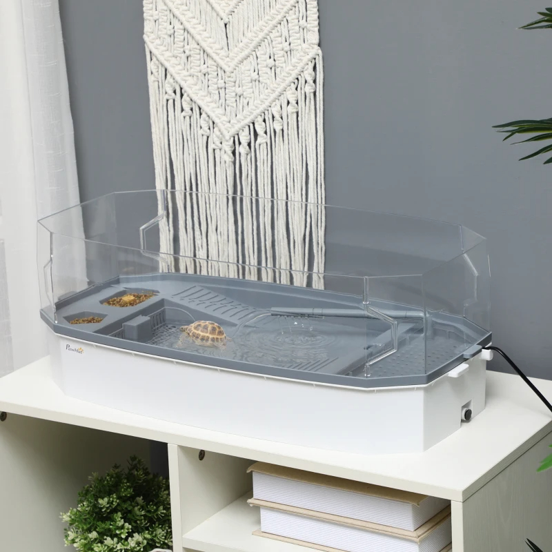 PawHut Turtle Tank Kit, Turtle Aquarium With Basking Platform, Water Pump, Filter Layer Design, Full View Visually Reptile Habitat, Easy To Clean And Change Water, Multi Functional Area