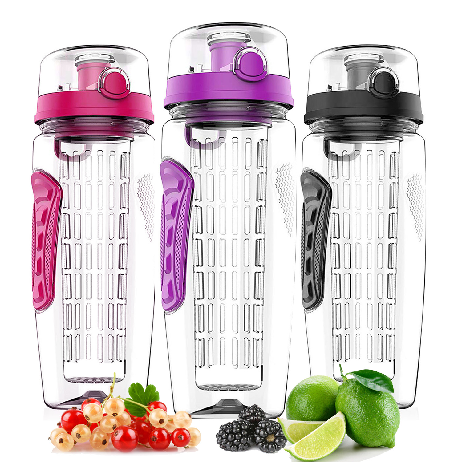 3 Color Options - 1Pc Fruit Infuser Water Bottle 32OZ Juice Shaker Sport With Flip Top Lid Anti-Slip Grips For Office Home Sport Running Walking Hiking - Image 22