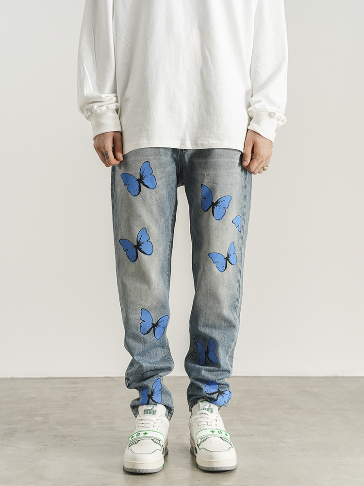 Title 2, Hip-hop jeans met vlinderprint voor heren en da...