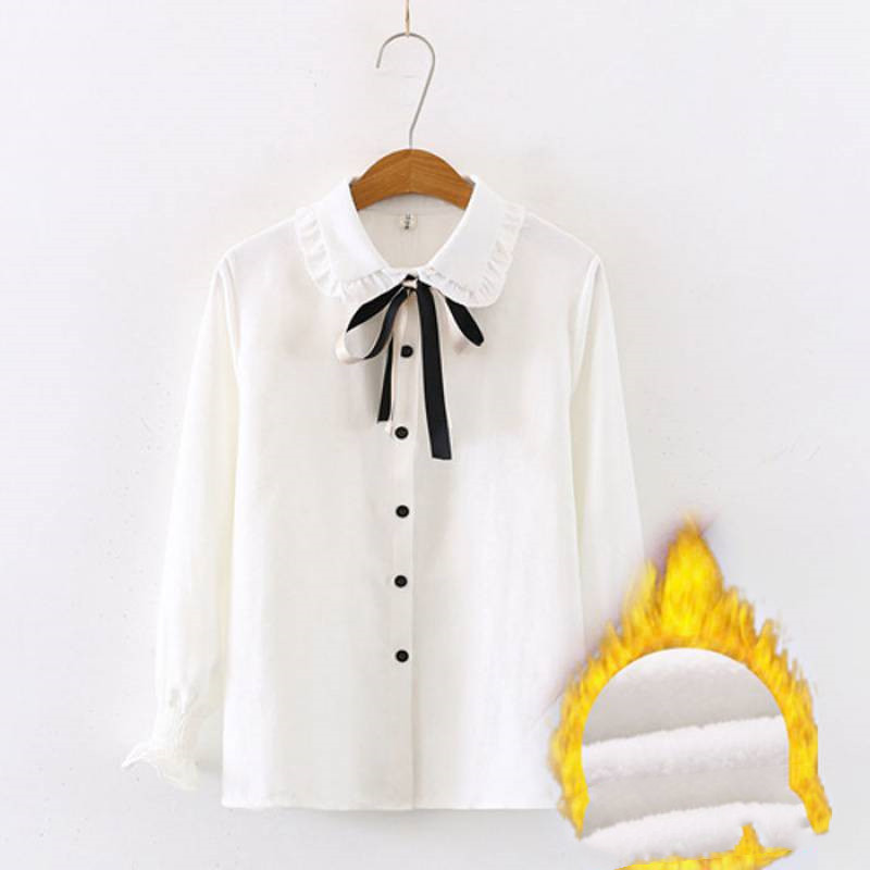 Cute Bow Top With Sweet Lace Long Sleeves