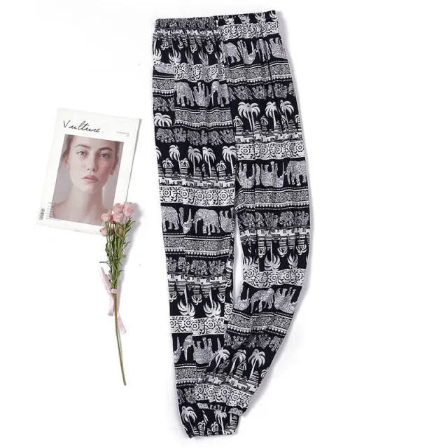 Women's Plus Size Cotton Pajama Pants Trousers Striped Elephant M - Shop at LoveMi