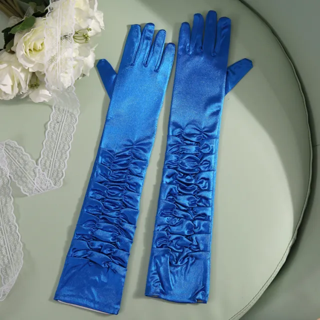 50cm Bridal Wedding Dress Satin Lengthened Gloves Blue - Shop at LoveMi