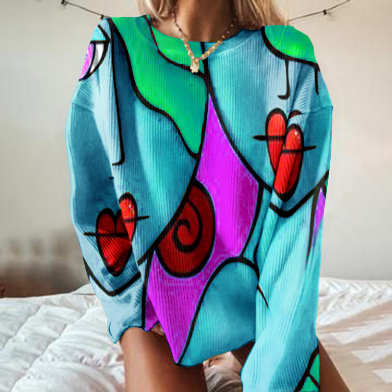 Title 2, Spliced Geometric Print Sweater Casual Long-sle...