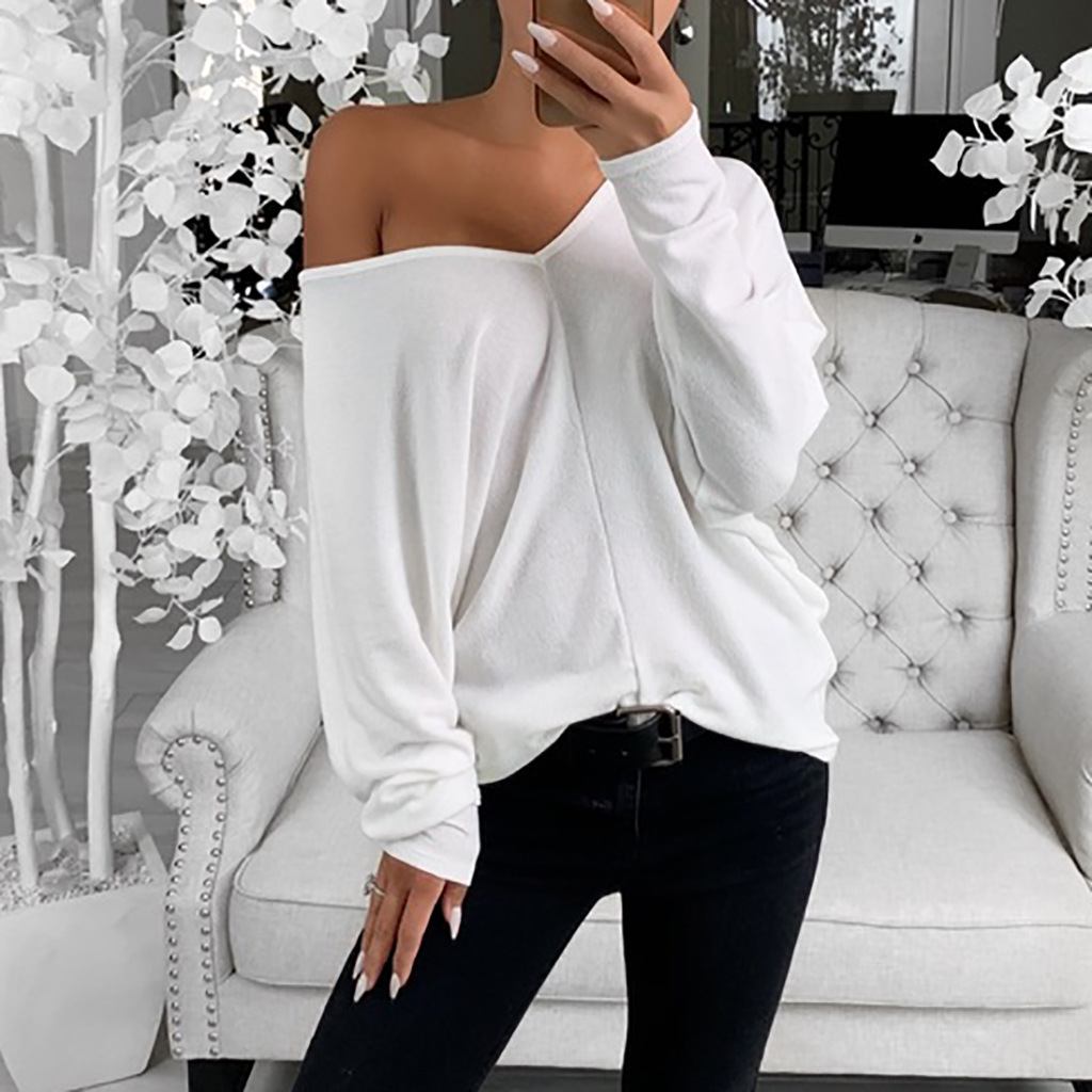 Title 5, Simple Big V-neck Loose Shoulder Sleeves Loose ...