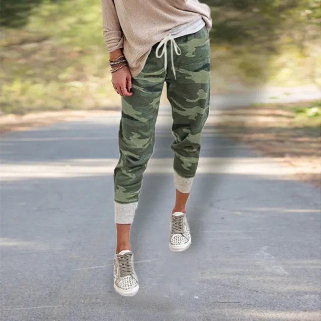 Loose Printed High Waist Lace Up Slacks Army Green - Shop at LoveMi