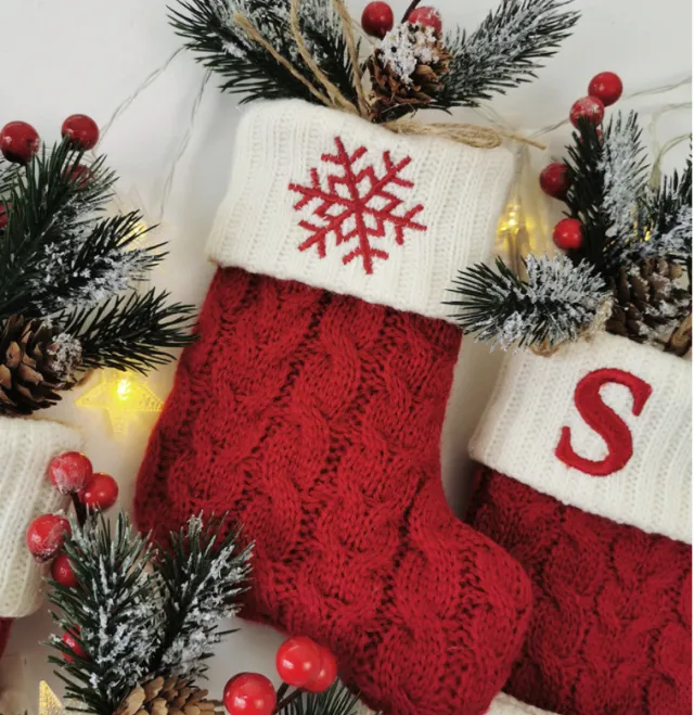 Woolen Knitted Christmas Letter Socks Decoration Pendant Gift Bag Red - Shop at LoveMi