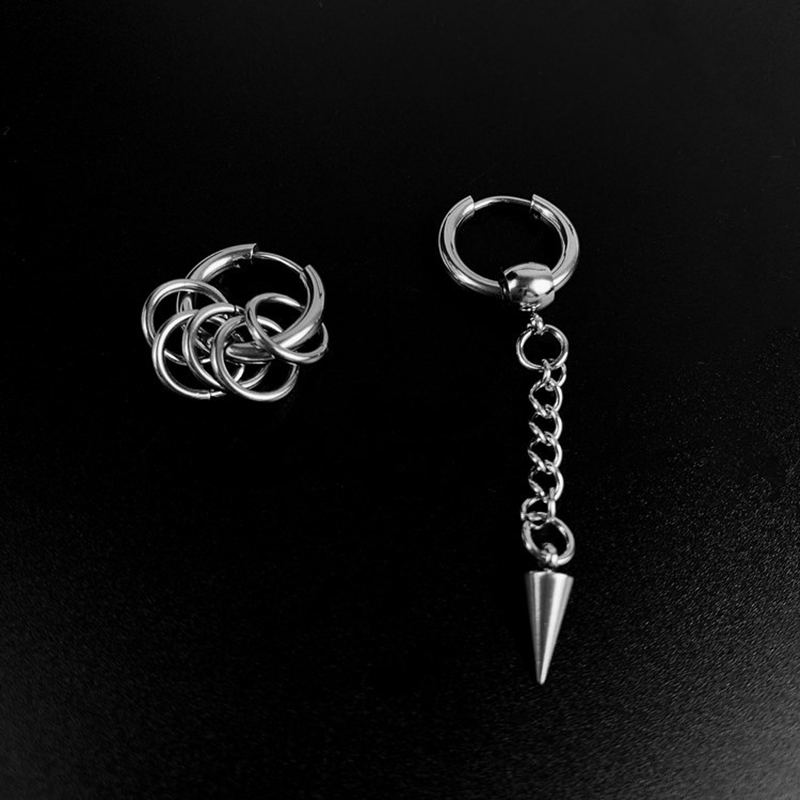 Titanium Steel Little Circle Arrow Tassel Pendant Asymmetric Earrings For Women Men