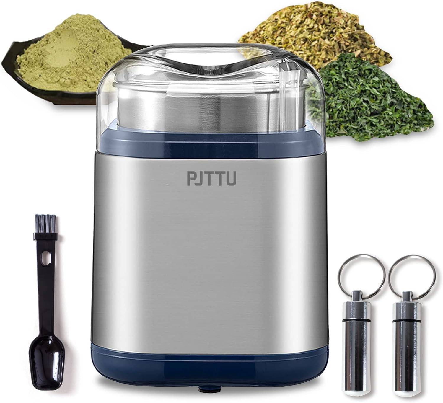 Electric Herb Grinder Fast Grinding Compact Silver TTU Electric Grinder for Herb, Spice, Pollen and Coffee Fast Grinding for Flower Buds, Dry Spices, and Herbs Compact Size (Silver) HIGH-EFFICIENCY GRINDING - Powered by a robust 200W motor running at spee