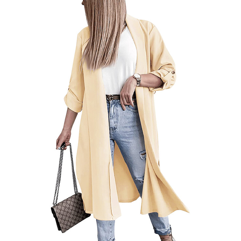 Title 4, Lengthened Solid Color Trench Coat Without Belt...