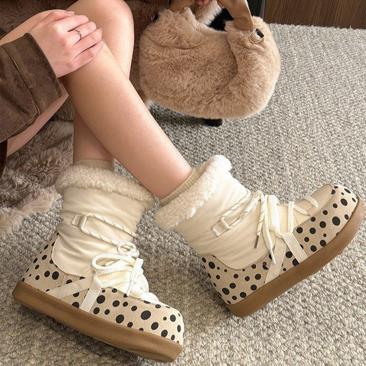Women Thick Sole Snow Boots New Winter Fleece Lined Warm Cotton Shoes Inner Height Plush Ankle Boots
