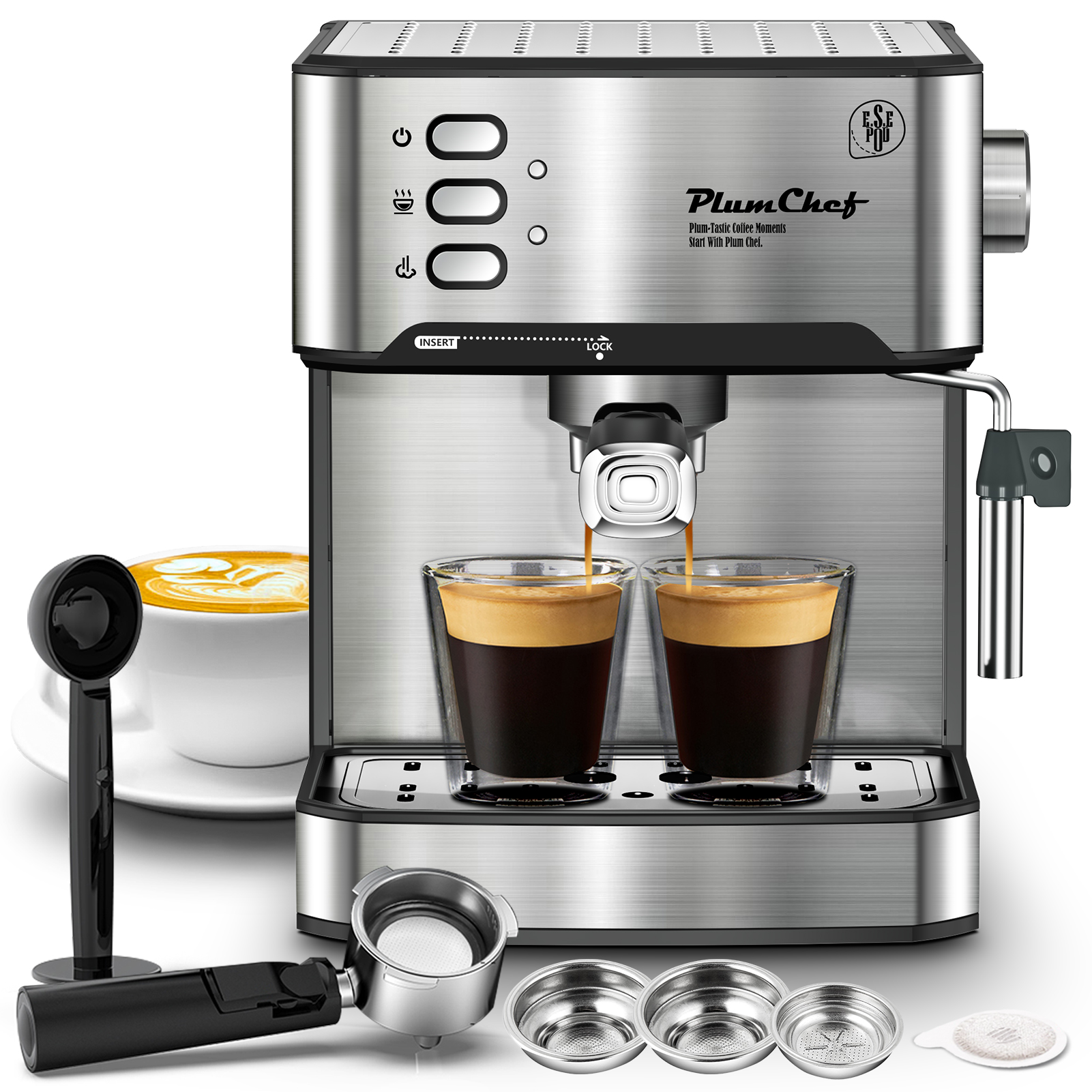 20 Bar Espresso Machine With Milk Frother, Single & Double Shot, ESE Pod Compatible, Visual Display Of Pressure, Removable Water Tank, Cappuccino, Latte, Machiato, Amazon Resale Prohibited — foto 2