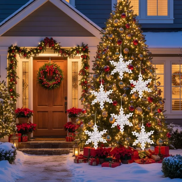 Set Iron Snowflake Christmas Tree Hanging Ornaments 6.3x1.8x6.7in Iron Hanger Decor For Xmas Party Holiday White - Shop at LoveMi