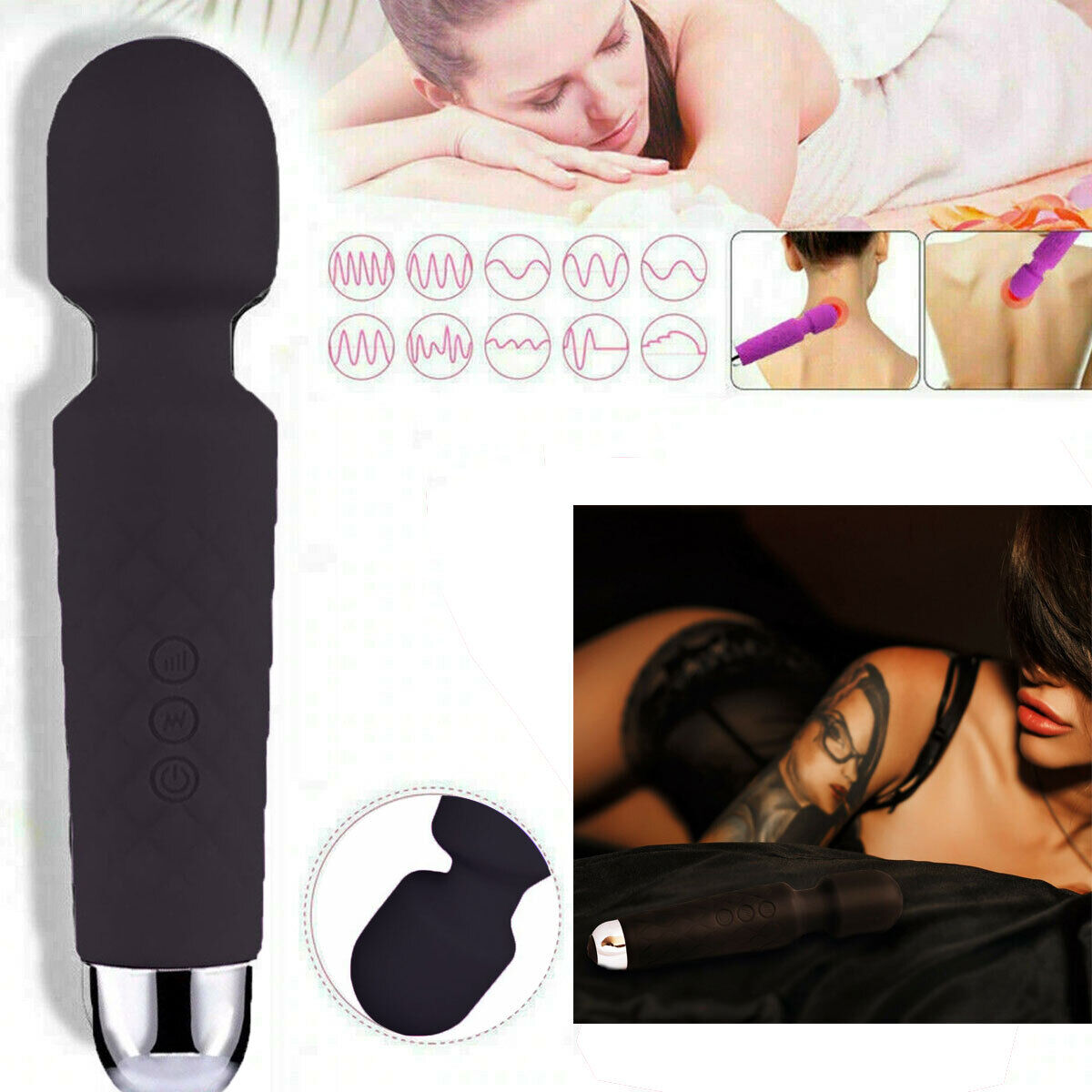 20 Speed Handheld Massager Wand Vibrating Massage Magic Full Body Therapy Motor