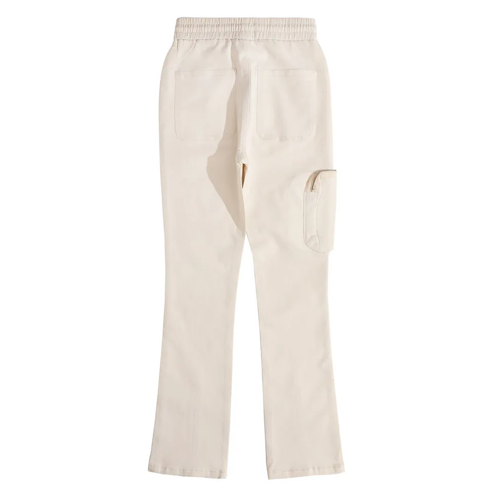 Tide Brand Trousers Slit Casual Pants Street Trend Elastic Waist Trousers - White