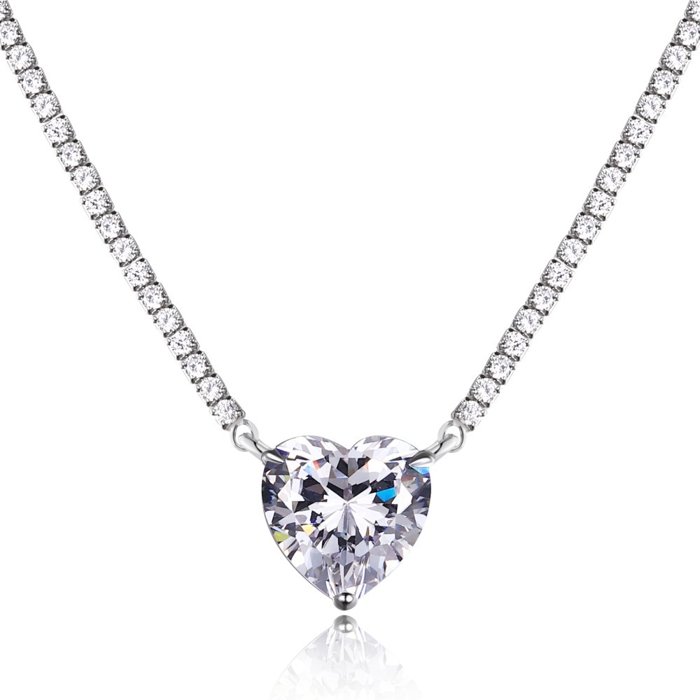 Women's Fashion Sterling Silver Peach Heart Pendant Necklace With Diamonds