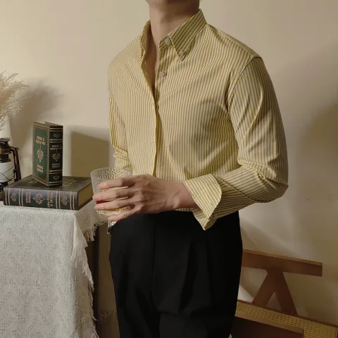 Slim Fitting Coffee Striped Shirt for Men