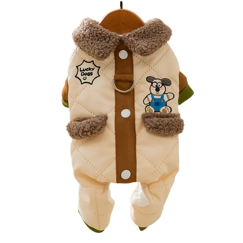 Warm And Thick Maillard Pocket Patch Four-legged Cotton Coat For Dogs In Autumn And Winter. Pet Clothing For Small And Medium-sized Dogs And Cats -...